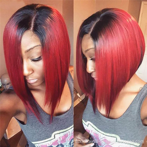 Short Wigs Human Hair Women Short Bob Lace Front Wig Bangs Dark Red Blond Bob Wig for Black Natural Brazilian Hair Swiss Lace